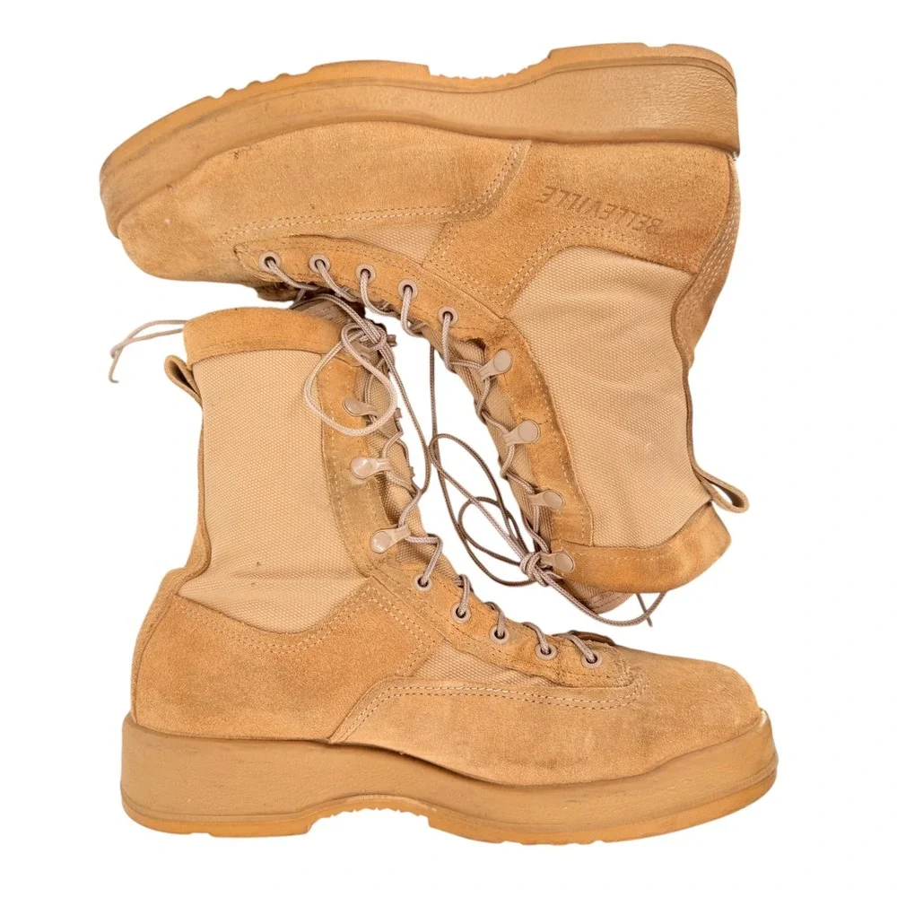 Belleville Hot Weather Tactical Combat Boots Mens 10R Vibram Steel Toe Tan Suede